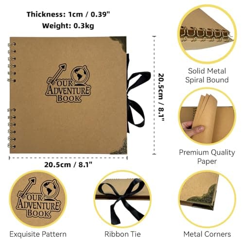 AIPASA Scrapbook Album, Our Adventure Book, Scrap Book Photo Albums, Photobook Memory Books, Scrapbooking Albums Ideal for DIY Scrapbook Journal, Travel Gift, Art & Craft Projects (Brown, 8x8 Inch) - Thumbnail 5