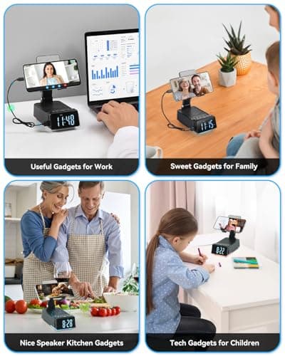 Father's Day Gifts for Dad, Birthday Gifts for Men, 7 in 1 Phone Stand Bluetooth Speaker with Alarm Clock, Wireless Charger, Light, USB Playback & Hands-Free Calling - Thumbnail 6
