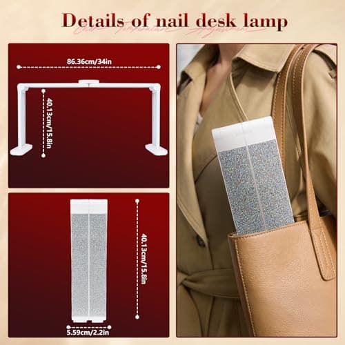 obcd 34in Nail Light for Desk Foldable Large Half Moon Lamp Suitable for Nail Tech Beauty Manicure Eyelash Extension Tattoo Eyebrows Crafts Stepless Brightness with 3 Color Modes Infinitely Knob - Thumbnail 2