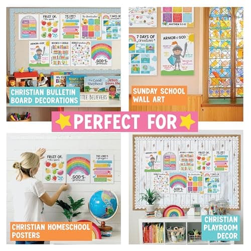 Hadley Designs Sunday School Decorations for Classroom –9 Bible Posters for Kids, Books of the Bible, 10 Commandments, Bible Timeline Chart, Fruits of the Spirit, Rainbow Christian Classroom Decor - Thumbnail 5
