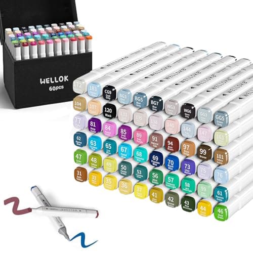 WELLOKB Alcohol Markers, 60 Colors Dual Tip Blender Art Markers for Coloring, Illustrations, and Sketching, Alcohol Based Set with Carrying Case - Image 1