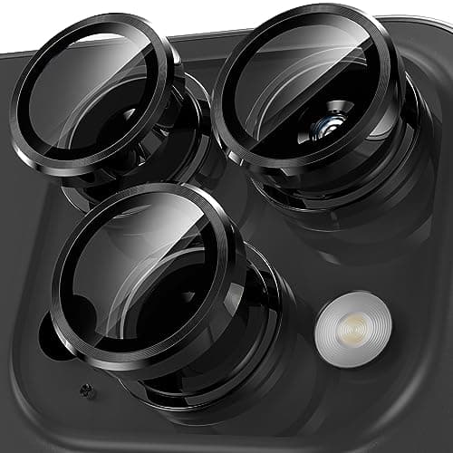 YWXTW Camera Lens Protector for iPhone 15 Pro/iPhone 15 Pro Max, [1 Step Installation Tray] Tempered Glass Screen Protector Metal Individual Camera Cover Accessories Case Friendly (Black Titanium) - Image 1