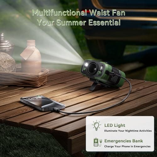 Guffawz Jobsite Waist Fan for Construction Workers, 12m/s High-Power Cooling, 100-Speed Stepless Control, 24H Runtime, Clip-On Belt Fan with LED Light & USB-C Charging - Thumbnail 6