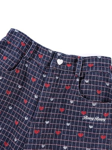 Girls Plaid Wide Leg Pants Retro Heart Pants Navy Blue Girls Trousers for Teens 6-16Y - Thumbnail 6