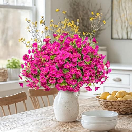 ICX 10pc Artificial Morning Glory Flowers for Outdoors,Silk Fake Flowers UV Resistant, Spring Flowers Artificial for Decoration,Outdoor Fake Plants for Door Porch Patio Planter Yard (Fuchsia - Thumbnail 4