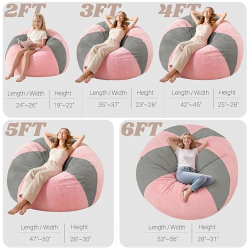 Homguava 6FT Bean Bag Chairs for AdultsTeardrop BeanBag Chair Comfy Memory Foam Bean Bags Two-Tone Distressed Velvet&Corduroy, Washable Cover for Living Room, Home (Corduroy, Light Grey/Pink) - Thumbnail 2
