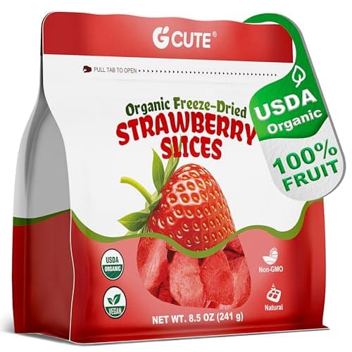 Organic Freeze Dried Strawberries Sliced, 8.5 Oz | 100% Natural Dehydrated Fruit | Dry Strawberry Slices | No Sugar & Additives | Healthy Snack & Topping for Beverages or Recipes | Non-GMO, Vegan