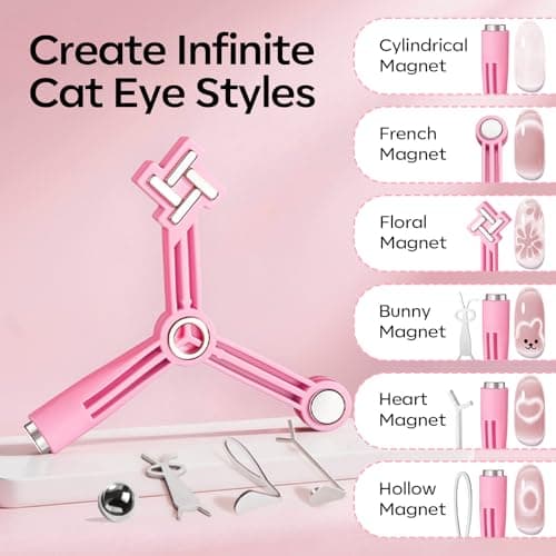 Modelones Gel Polish Cat Eye Magnet for Nails, 5 PCS Nail Magnet Tool Set for Cateye Gel Polish, 4-in-1 Cat Eye Nail Magnet with Magnetic Bead, Heart, Bunny &Circle Cat Eye Magnets for DIY Nail Art - Thumbnail 5