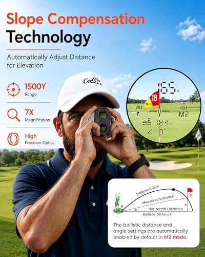 Golf Rangefinder with Slope, 1500 Yards Laser Range Finder with Flag Lock Vibration, 7X Magnification, Rechargeable Golf Rangefinder with Magnetic Mount, Fast Accurate Distance for Golf & Hunting - Thumbnail 3