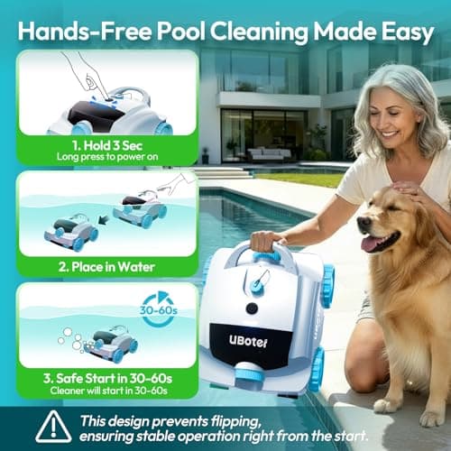 Cordless Robotic Pool Vacuum UBoter E10, Dual-Layer Filtration, Powerful Edge Corner Cleaning, 120–150 Mins Runtime, Auto Parking, No Debris Leakage, for Above Ground Flat Bottom Pools Up to 860 Sq.Ft - Thumbnail 4