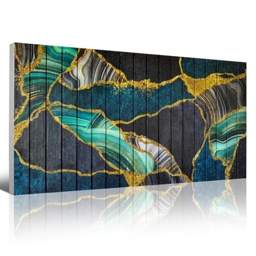 llribbons Large Abstract Canvas Ribbon Wall Art - Green Black Gold Painting Pictures Living Room Wall Decor Handmade 3D Woven Textured Prints Modern Artwork for Bedroom Home Office Decor 20" x 40" - Image 1