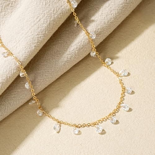 MTMY Gold Choker Necklace for Women 14K Gold Plated Cubic Zirconia Cross Heart Shell Teardrop Charm Station Choker Necklace Dainty CZ Chain Necklaces for Women Trendy Summer Jewelry Gifts(Drop) - Thumbnail 6