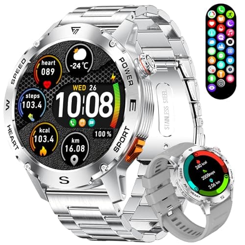 LIMIGE Military Smart Watch for Men, 1.43'' AMOLED Rugged Smart Watch with 600mAh Battery/Heart Rate/Blood Pressure/Sleep Monitor,IP68 Waterproof Fitness Tracker Watch for Android iPhone Silver - Image 1