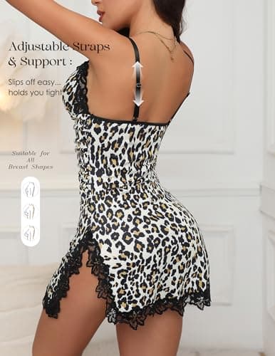 Girece Sexy Night Gowns for Woman Lingerie Spaghetti Strap Sleepwear Night Dress Lace Chemise (Leopart,S) Leopard - Thumbnail 2