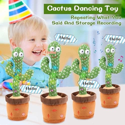 Dancing Talking Cactus Toy for Baby Boys Girls Toys, Adjustable Volume Dancing Cactus Toy Singing Mimicking Recording Repeating What You Say with LED English Sing Talking 15 Second Voice Recorder - Thumbnail 4
