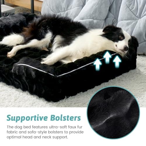 COZY KISS Orthopedic Dog Bed for Extra Large Dog 44x32 inch, XL Faux Fur Pet Sofa, Bolster Foam Bed with Sides, Non-Slip and Egg-Crate Big Dog Couch Bed with Washable Removable Cover, Black - Thumbnail 4