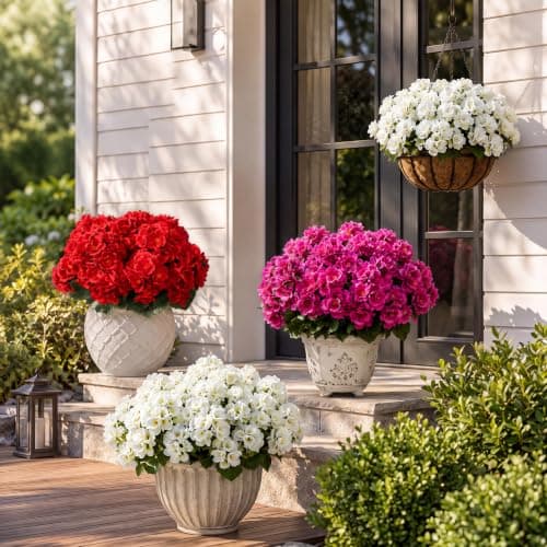 AMORISE 12 Bundles Artificial Geranium Flowers for Outdoor, Fake Silk Red Geraniums Flower, UV Resistant Look Real Faux Plants for Front Door Garden Porch Patio Balcony Yard Indoor Home, FF20, Red - Thumbnail 2