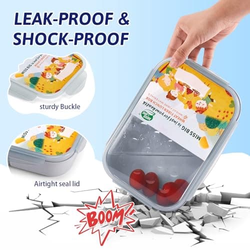 MISS BIG Bento Box for Kids, Leakproof Lunch Box, No BPAs & Chemical Dyes, M/W, D/W & Fridge Safe (1150ml Gray) - Thumbnail 3