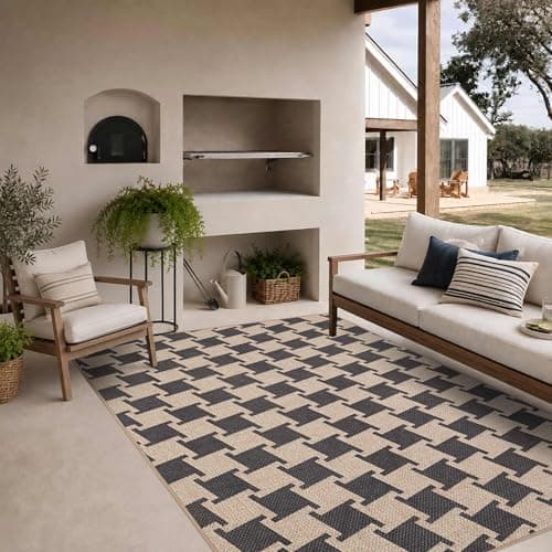 Latte&Fog Modern Checkered Easy Jute 5x7 Area Rugs, Washable Outdoor Patio Rug for Living Room, Black and Brown Contemporary Non Slip Natural Indoor Carpet for Bedroom Backyard Office Dining Room - Thumbnail 2