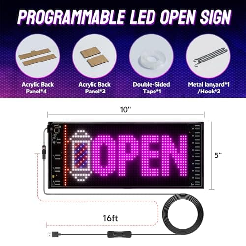 Programmable LED Open Sign,Support for Multiple Open Dynamic and Static Effects,Bluetooth APP Control, for Business Window Glass Cafes Bar - Thumbnail 6