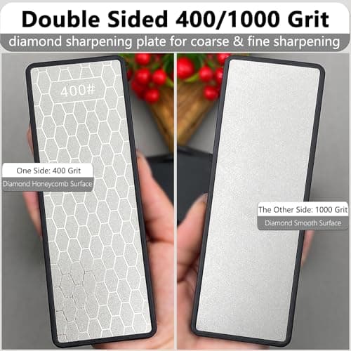 Diamond Sharpening Stone Set & Knife Sharpener Whetstone Kit, Double-Sided 400/1000 Grit Plate with Non-Slip Base & Angle Guide, Portable 3000 Grit Honing Tool for Kitchen Ceramic Knives - Thumbnail 2