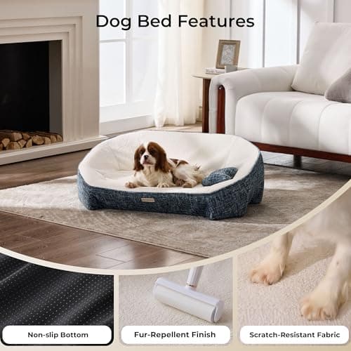 Aurapaws Orthopedic Dog Bed for Medium Small Dogs up to 120lbs, 48D Extra Thick One-Piece Memory Foam Dog Bed, Never Sag Pet Sofa Couch with 3 Removable Washable Covers (Plush, Cooling, Leather) & Toy - Thumbnail 6