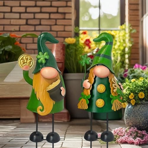 HONGLAND 18 Inch Spring Gnomes Outdoor Decor, 2Pcs Metal Gnomes Garden Stakes, Gnome Gifts for Women Outside Decorations for Yard Home Garden Lawn Patio - Thumbnail 6
