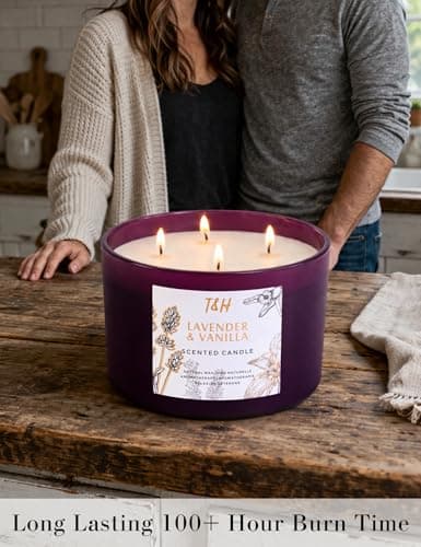 Lavender Vanilla Scented Candle | Large 4-Wick Soy Candle for Home 20 oz | Calming Aromatherapy Candle | Long Lasting Clean Burn | Relaxing Gift for Women & Men - Thumbnail 3