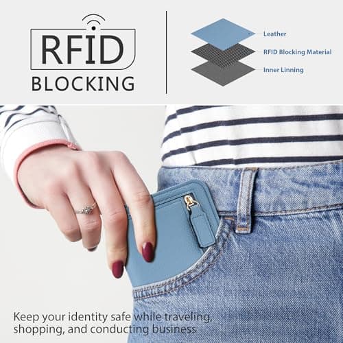 Gostwo Small Wallets Woman, RFID Blocking Wallet, Credit Card Holder Wallet, Compact Bifold Luxury Genuine Leather Pocket Passport Wallet Ladies Girls Mini Purse Travel with ID Window, Sky Blue - Thumbnail 2