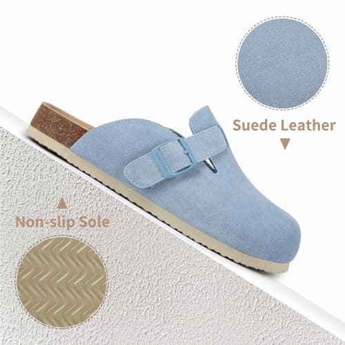 Dumalum Women's Suede Clog Leather Mules Arch Support Potato Shoes with Comfort Cork Footbed - Blue Clogs for Women Men Unisex Antislip Slippers Sandals - Thumbnail 5