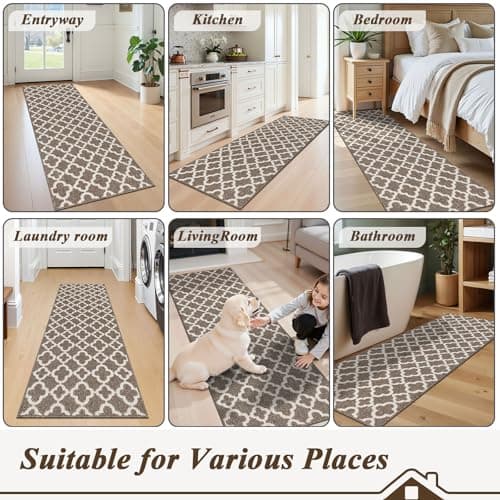 U'Artlines Runner Rug for Hallway 2×6feet Non Slip Kitchen Floor Carpet Runners Brown Geometric Pattern Machine Washable Area Rug for Entryway Bathroom - Thumbnail 6