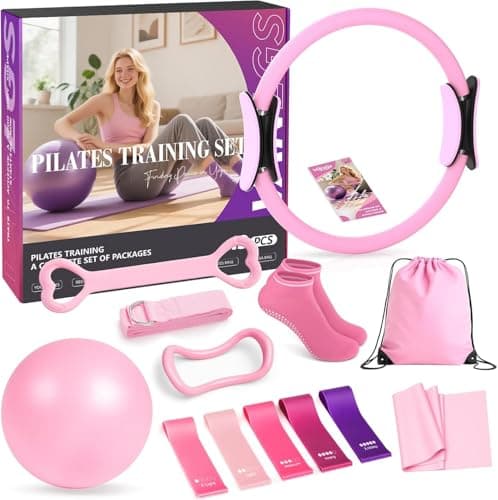 Vanlgs Pilates Kit 13Pcs Home Pilates Essentials Workout Kit with 13" Ring, 10" Ball and Resistance Bands for Women at Home Pilates Equipment Set for Beginners（Pink） - Image 1