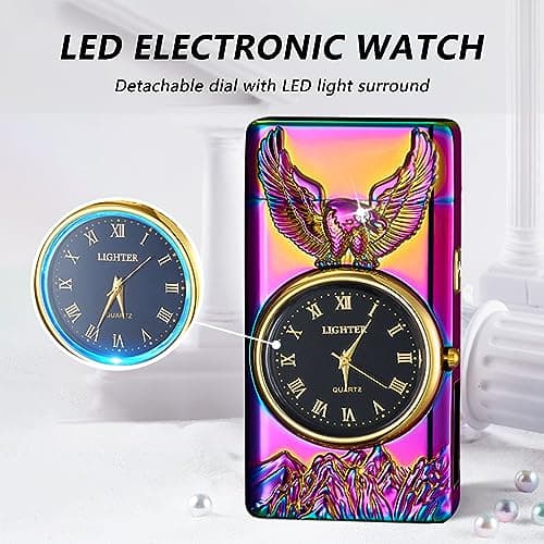 BABOBIU Electric Lighter Cool Windproof Eagle Lighter Flameless Candle Lighters USB Rechargeable Lighters with Cool Clock dial Gift for Men, Boyfriend, Husband (Colorful) - Thumbnail 4