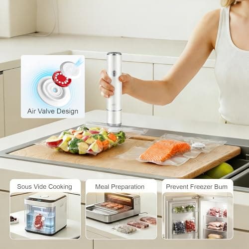 JEETEE Compact Vacuum Sealer for Food, 60KPa Strong Suction Handheld Portable Sealer with 35 Reusable BPA-Free Bags, USB Rechargeable Machine for Fridge, Kitchen, RV, Camping and Sous Vide, White - Thumbnail 3