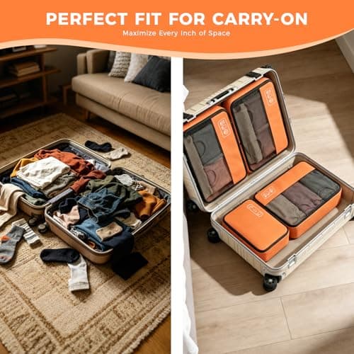 8-Piece Compression Packing Cubes for Travel, Bright & Lightweight Luggage Organizer System for Outdoor Travel & Adventure, Space Save for Backpack, Duffel Bag & Suitcase- Orange - Thumbnail 4