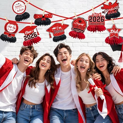 Graduation Decorations 2026 - Red Graduation Honeycomb for Table Centerpiece | Graduation Party Decorations Class of 2026,Table Toppers for Graduation Party Favors Supplies Indoor Outdoor - Thumbnail 4