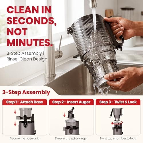 LAUDLIFE Cold Press Juicer Machine, 5.9" Wide Feed Chute Juice Extractor, 80 oz Large Hopper, Easy to Clean & High Juice Yield, BPA Free, Slow Masticating Juicer for Whole Fruits & Vegetables - Thumbnail 4