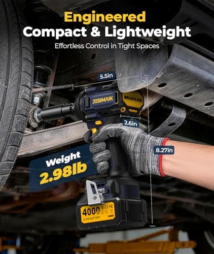 JESIMAIK Cordless Impact Wrench, 900Ft-lbs (1200N.m) 1/2" Brushless Impact Gun, 21V High Torque Impact Gun with 2×4.0Ah Batteries, 4 Variable Speeds, 5 Sockets, Impact Driver for Car/Pickup/Mower - Thumbnail 3