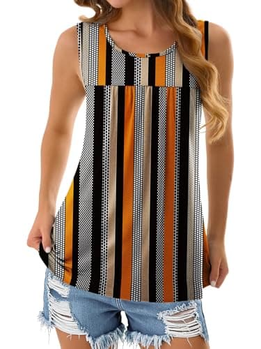 NORACORA Womens Summer Tank Tops Sleeveless T Shirt Casual Loose Fit Tunic Blouses Pattern Stripe Spot XL - Thumbnail 4