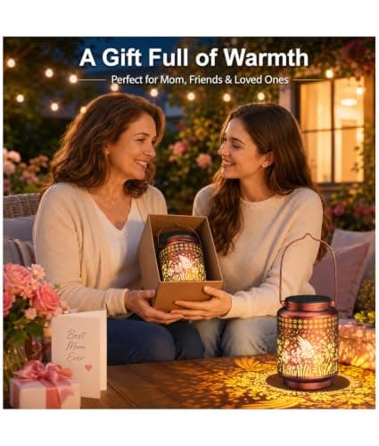 KOOPER Solar Lanterns Outdoor Waterproof Birthday Gifts for Women Mon Grandma, 2 Pack Brighter Hummingbird Hanging Solar Lantern Lights Outdoor, 2 Modes Metal Outdoor Decoration for Yard, Patio - Thumbnail 5