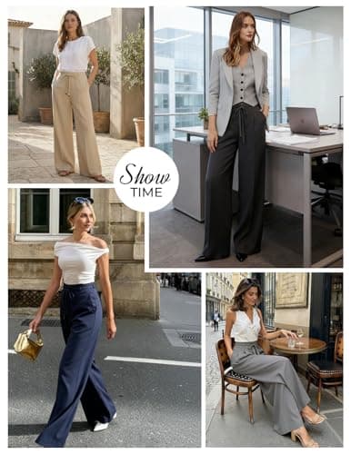 GRACE KARIN Trouser for Women, Wrinkle-Free Elastic Waist Pleated Front Straight Leg Work Palazzo Suit Pants Navy XL - Thumbnail 5