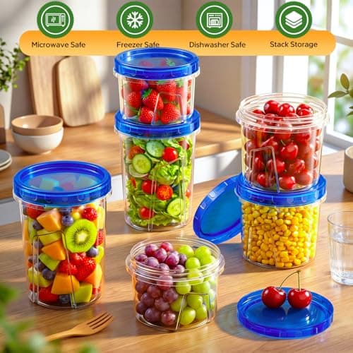 HOMETALL Freezer Storage Containers, [6 Pack- 33/24/17 OZ] Airtight Plastic Food Storage Containers with Twist Top Lids, Soup, Meal Prep Containers | BPA Free | Stackable | Leakproof | Microwave Safe - Thumbnail 5