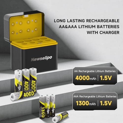 Newsellpo Rechargeable AA AAA Batteries Lithium with Charger, 4 AA 4000mWh and 4 AAA 1300mWh Li-ion Batteries Combo Pack, 1.5V Double A Triple A Li-ion Blink Batteries 3H Fast Charging 2000+ Cycles - Thumbnail 2