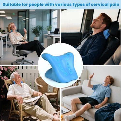 Karlstruyn Neck Stretcher Cervical Traction Device, Neck Hump Corrector for TMJ Pain and Shoulder Pain Relief, Neck and Shoulder Relaxer, Ergonomic Pain Pillow for Spine (Blue) - Thumbnail 5
