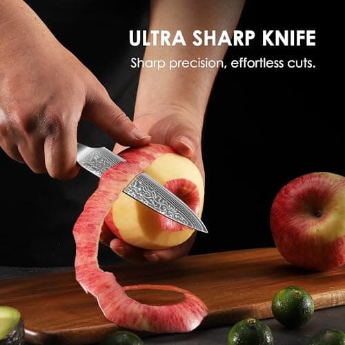 KEEMAKE Paring Knife, 5 Inch 67-Layer Damascus Steel Fruit Knife with Ergonomic G10 Handle, Multipurpose Kitchen Knife for Fruit and Vegetable Cutting - Thumbnail 4