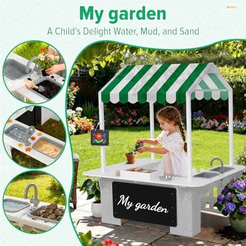 EDUBEBO Kids Outdoor Playhouse, Mud Kitchen, BBQ Toys,Outdoor playsets, Ideal Role Play Toy Gift for Toddlers and Kids Ages 3-8 (White) - Thumbnail 5