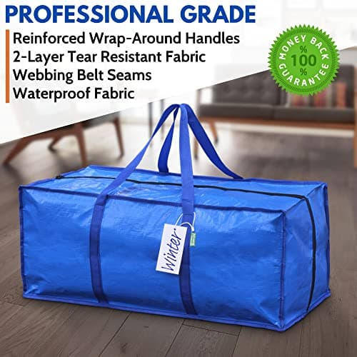 Creative Green Life Extra Large Moving Bags and Clothing Storage Bins with Strong Zipper & Carry Handles, Stackable, Heavy Duty Packing Moving Boxes for College Dorm Room Essentials (Blue, 4 Pack) - Thumbnail 2