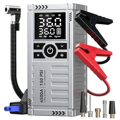 Car Battery Jump Starter with Air Compressor - 4500A Battery Jumper Starter Portable (9.0 Gas/8.0L Diesel) with 150PSI Tire Inflator, 12V Car Jump Box with Jumper Cables, LED Light, LCD Display - Image 1