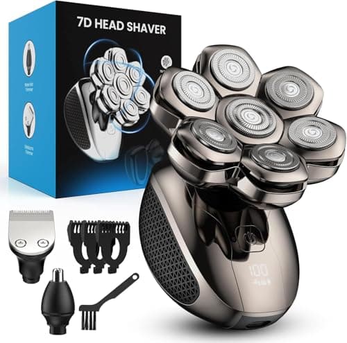 Feysfew Head Shaver for Bald Men, 7D Floating Electric Razor, Close Smooth Shave for Head, Flexible Heads, Replaceable Blade, IPX7 Waterproof Wet Dry Use, LED Display, USB Charging - Image 1