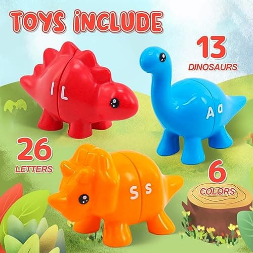 Montessori Learning Toys for Toddlers 1-3, Matching Letters Fine Motor Toy, Double-Sided 26 PCS ABC Dinosaur Alphabet Games for Kids Ages 3-5, Alphabet Learning Dinosaur Set for Kindergarten - Thumbnail 5